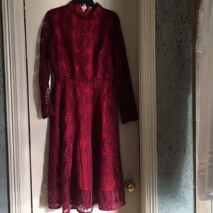 Long Sleeve Lace Red Dress